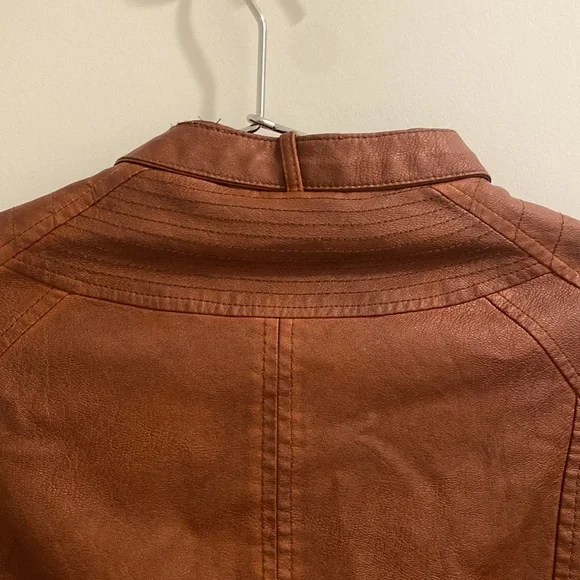 ana Faux Brown Leather Jacket Size Medium Moto Zipper - Picture 3 of 12